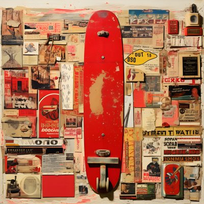 collage rosso, skateboard 2 da Kurt Heppke