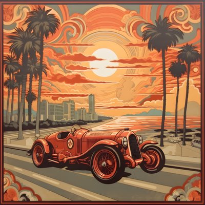 Capolavoro bello, elegante, minimalista, trapuntato nello stile artistico di Shepard Fairey::1 in memoria del Gran Premio di Monaco 1940, auto da corsa storiche che competono 1 da Kurt Heppke
