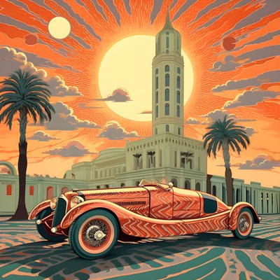 Capolavoro bello, elegante, minimalista, trapuntato nello stile artistico di Shepard Fairey::1 in memoria del Gran Premio di Monaco 1940, auto da corsa storiche che competono 2 da Kurt Heppke