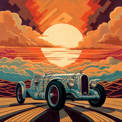 Capolavoro bello, elegante, minimalista, trapuntato nello stile artistico di Shepard Fairey::1 in memoria del Gran Premio di Monaco 1940, auto da corsa storiche che competono 3 da Kurt Heppke