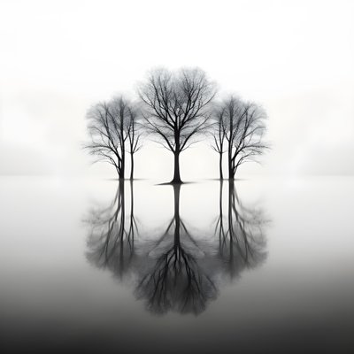 Foto in bianco e nero di alberi sull