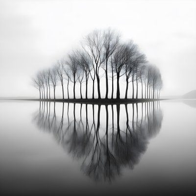 Foto in bianco e nero di alberi sull