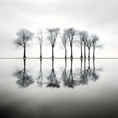 Foto in bianco e nero di alberi sull