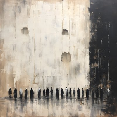 persone vestite in bianco e nero che pregano rivolte verso il muro 4 da Kurt Heppke