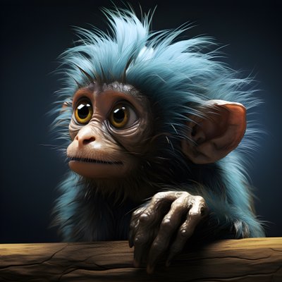 disegno di una scimmia Joey con un occhio nello stile di studi di carattere surreale emotivo, colorato, pose pensierose, topcor 58mm f/1.4, illustrazioni caricaturali, #vfxfriday, maestro della solarizzazione 1 da Kurt Heppke