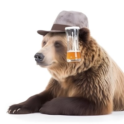un orso con un cappello a cilindro una birra di fronte e di profilo su sfondo bianco 1 da Kurt Heppke