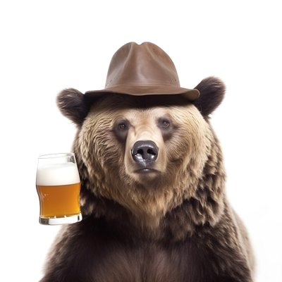 un orso con un cappello a cilindro una birra di fronte e di profilo su sfondo bianco 2 da Kurt Heppke