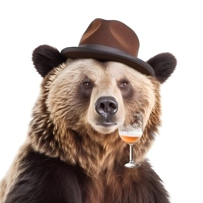 un orso con un cappello a cilindro una birra di fronte e di profilo su sfondo bianco 3 da Kurt Heppke