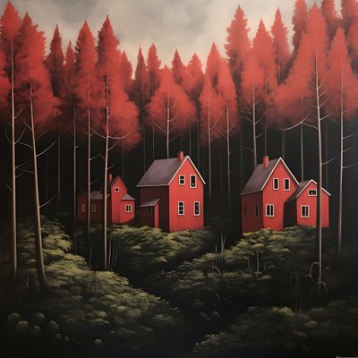 quattro case rosse nel bosco 2 da Kurt Heppke