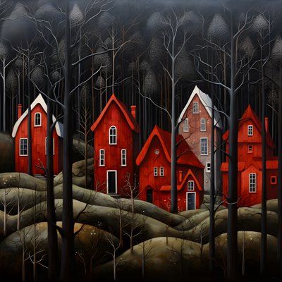quattro case rosse nel bosco 3 da Kurt Heppke