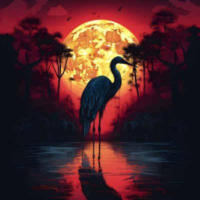 acqua e un grande uccello al tramonto con luna piena 2 da Kurt Heppke