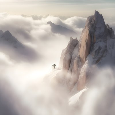 due persone che sciano su una montagna coperta di nuvole 2 da Kurt Heppke
