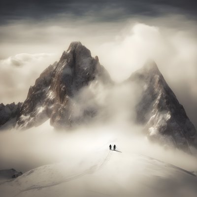 Due persone che sciano su una montagna coperta di nuvole 2 da Kurt Heppke