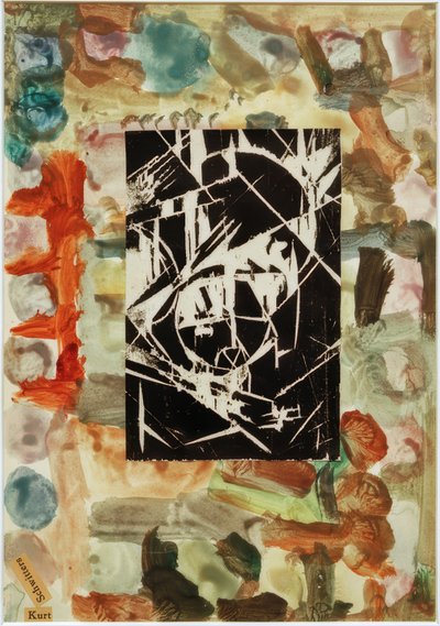 Senza titolo (collage con xilografia su pittura astratta) da Kurt Schwitters