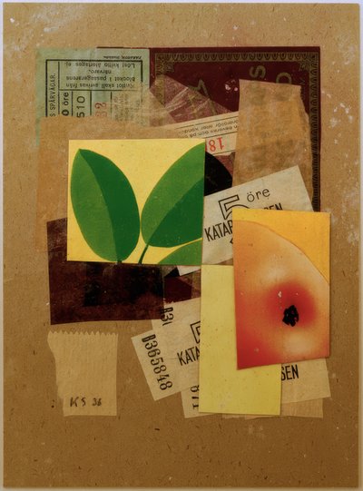 Senza titolo (Con pezzo di mela e foglie verdi) da Kurt Schwitters