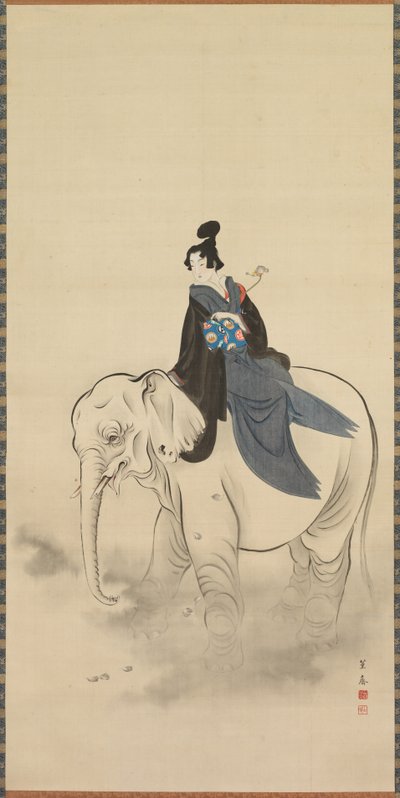 Cortigiana che cavalca un elefante Parodia del Bodhisattva Fugen, XIX secolo da Kuwagata Keisai