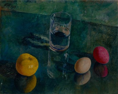 Natura morta su sfondo verde, 1924 da Kuzma Sergeevich Petrov Vodkin