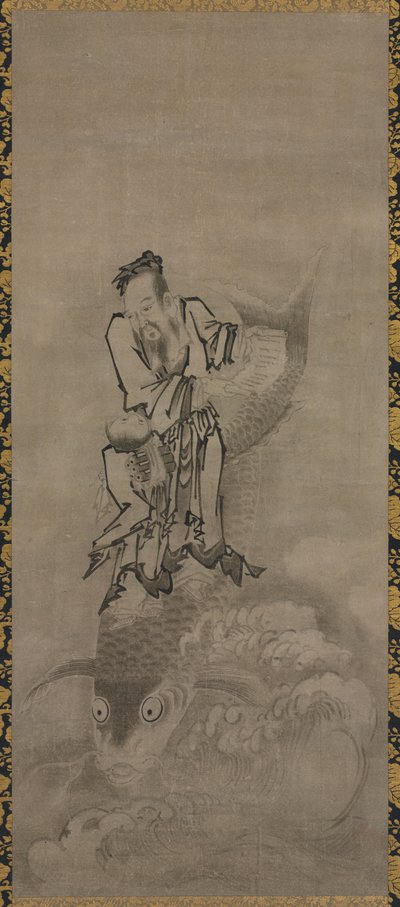 Hotei con Immortali Daoisti: Immortale che Cavalca una Carpa da Kyūseki Tomonobu