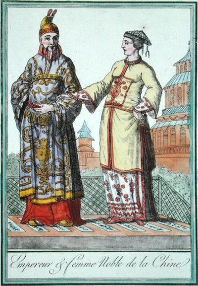 Un imperatore cinese e una donna nobile, da uno degli studi sui costumi di Jules Grasset de Saint-Sauveur (1757-1810) 1796 da L.F. Labrousse