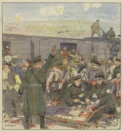 Imbarco dei feriti durante la battaglia di Kai-Ping da L. Malespine