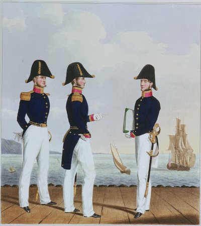 Costume della Royal Navy & Marines. Provveditori e segretario del capitano da L. and Eschauzier St. Mansion