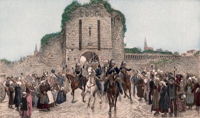 Cavalleria che lascia una città bretone da Lady  Butler