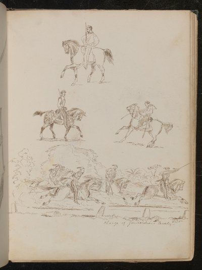 Studi di soldati a cavallo, la scena di gruppo è iscritta 