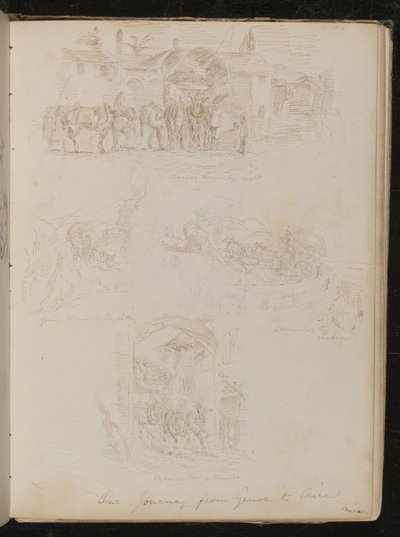 "Cambio di cavalli di notte", "scendendo a Lagoletto", "salendo la Turbia" e "Passando attraverso un villaggio" da Lady Butler