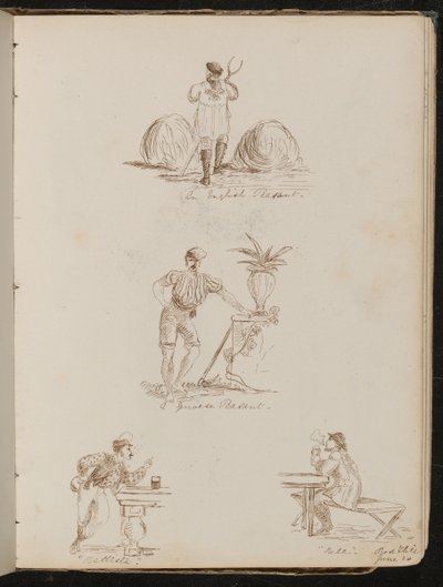 "Contadino inglese", "un contadino genovese", studio di figure in taverne con l