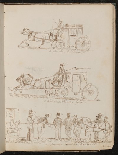 Studi di "un conducente di cab londinese", "un conducente di cittadina - Genova", e "una stazione di cittadina genovese", datato "26 giugno 1861" da Lady Butler