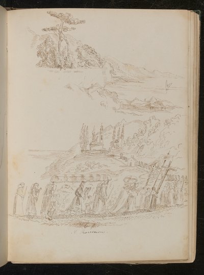Studio di una "Processione" monastica in un paesaggio costiero da Lady Butler