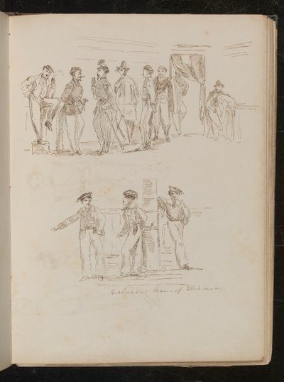 Studio di otto soldati in piedi in un interno, studio di tre soldati sardi da Lady Butler