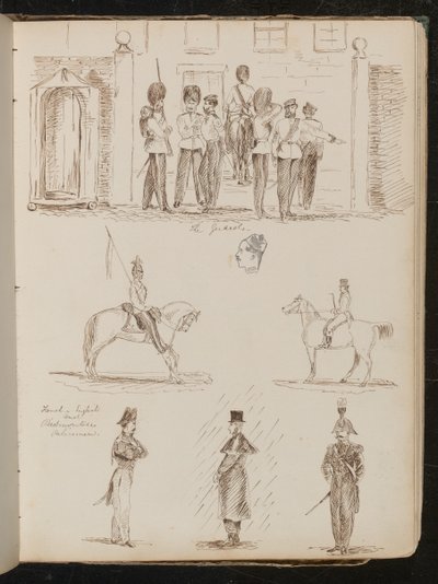 Studio di "le Guardie", due studi di soldati a cavallo, tre studi di poliziotti francesi, inglesi e piemontesi da Lady Butler