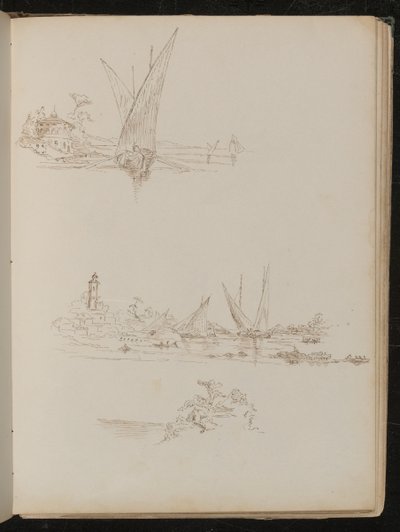 Tre studi di navi, barche e paesaggio costiero da Lady Butler