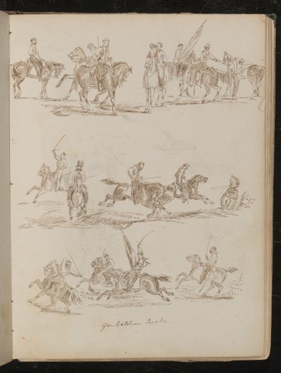 Tre studi di soldati a cavallo con l