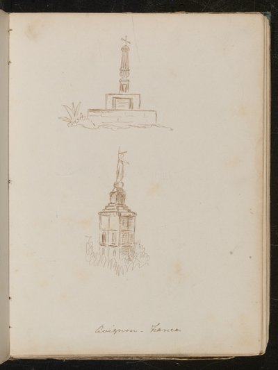 Due studi architettonici di monumenti, luogo annotato come "avignon - Francia" da Lady Butler