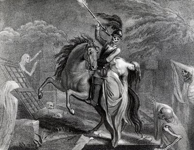 Lenore che cavalca con la Morte, illustrazione per la poesia Lenore di Gottfried Augustus Burger da Lady Diana Beauclerk