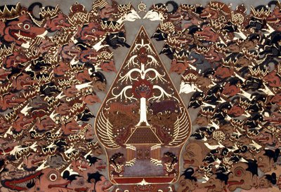 Dipinto in stile Wayang Beber ispirato al Teatro delle Ombre (wayang kulit), Palazzo Mangkunegaran, Surakarta, Giava, Indonesia da Amadeo (after) Modigliani