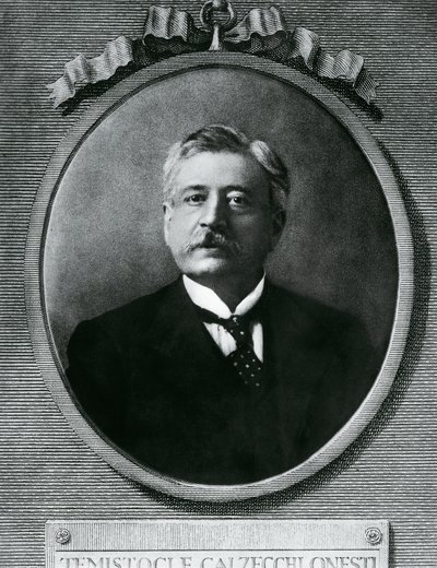 Ritratto di Temistocle Calzecchi Onesti (1853-1922), fisico e inventore italiano, incisione da fotografia da Amadeo (after) Modigliani