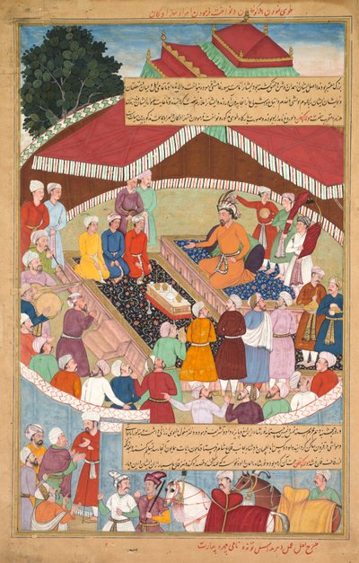 Hulagu Khan che dà un banchetto e dispensa favori agli amiri e ai principi..., c. 1596-1600 da Lal