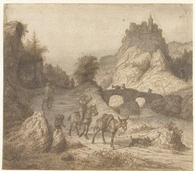 Paesaggio montano con castello e figure da Lambert Doomer