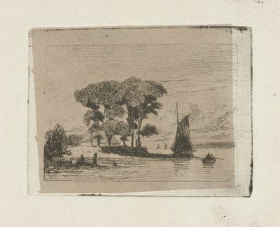 Paesaggio fluviale con barca a vela e alberi da Lambertus  Hardenberg