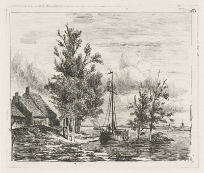 Paesaggio fluviale con nave a vela e fattoria da Lambertus  Hardenberg