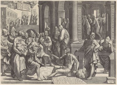 Pietro e Giovanni guariscono uno storpio alla porta del tempio da Lambertus Suavius