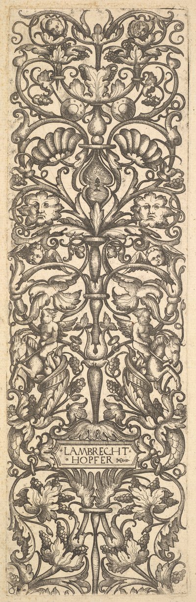 Candelabro con putti su capre al centro da Lambrecht Hopfer