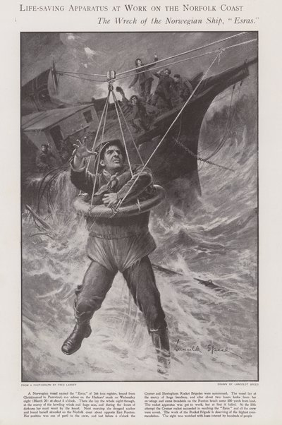Apparato di salvataggio in funzione sulla costa del Norfolk da Lancelot Speed