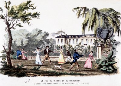 Giochi antichi: Il gioco del diavolo (diabolo) e il bilboquet, basato su una litografia di Langlumé da Langlume Langlume