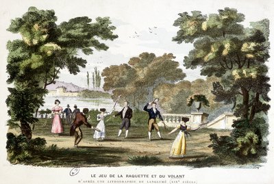 Giochi antichi: il gioco della racchetta e del volano, antenato del badminton, basato su una litografia di Langlumé XIX secolo da Langlume Langlume