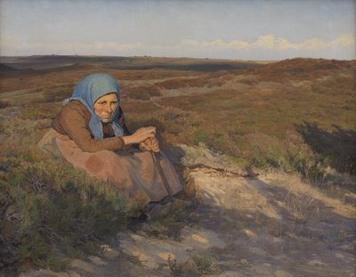 Una vecchia donna "Bette Dorte" sulla brughiera da Larsen
