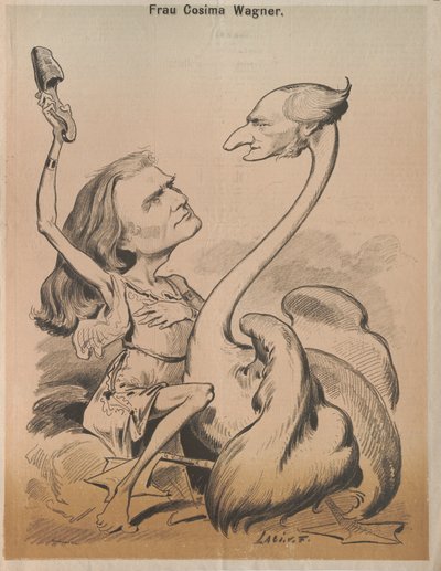 Richard Wagner come cigno e Cosima Wagner come Leda, copertina di Die Bombe da Laszlo Frecskay